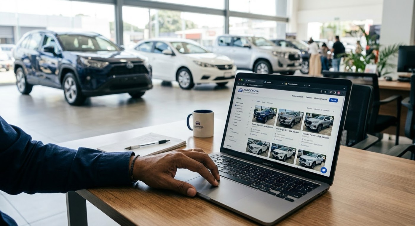 Laptop mostrando un listado de autos en un concesionario, foto de referencia (no es una captura del producto)